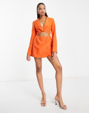Miss Selfridge – Orange miniblazer med utskurna detaljer