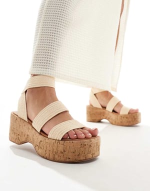 ASOS DESIGN – Tangle – Naturfärgade, elastiska, grova kilklackar