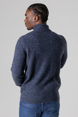 Dark Blue Quarter Zip Basket Stitch Jumper