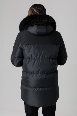 Black Padded Parka Jacket With Faux Fur-Lined Hood