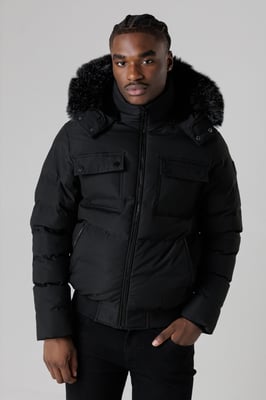 Black Hooded Parka Jacket With Soft Fleece Lining
