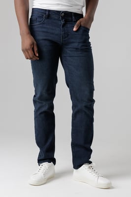 Dark Blue Straight Fit Cotton Blend Jeans