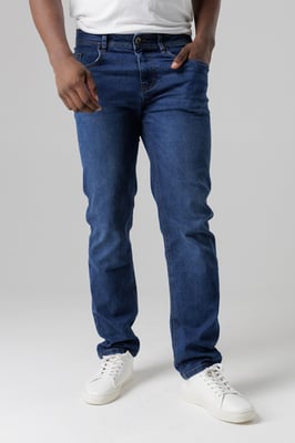Light Blue Straight Fit Cotton Blend Jeans