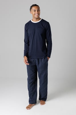 Navy Cotton Crew Neck Pyjama Set