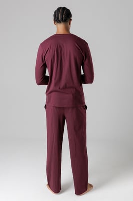 Burgundy Cotton Crew Neck Pyjama Set