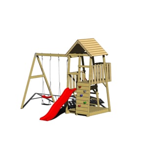Wendi Toys Houten speeltoren salamander glijbaan, klimwand en 2 schommels