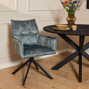 Starfurn eetkamerstoel dani velvet blue met armleuning set van 2
