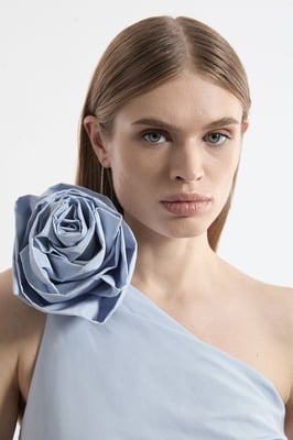 Petite Taffeta Rosette Neck Tailored Pleat Gathered Maxi Dress