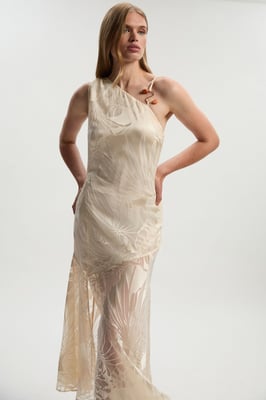 Tall Devoure One Shoulder Woven Maxi Dress With Trim Detail