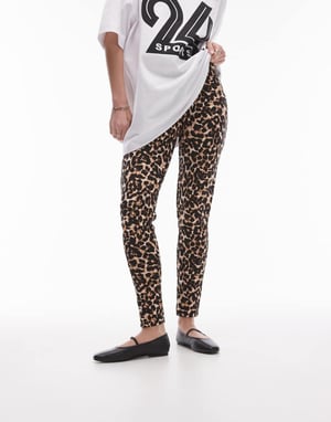 Topshop – Leopardmönstrade leggings i brunt