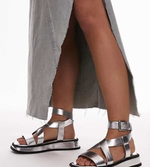 Topshop – Jasmine – Silverfärgade, grova sandaler med bred passform