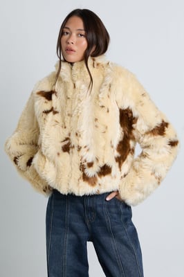 Cow Print Fur Jacket