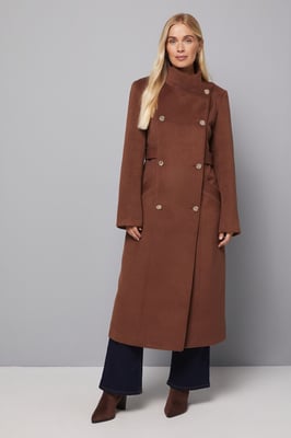 Petite Double Breasted Tab Detail Funnel Coat