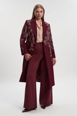 Wool Floral Embroidered Double Breasted Coat