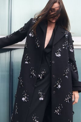 Wool Embellished Single Breasted Tailored Coat