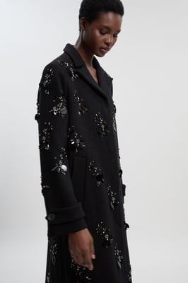 Wool Embellished Single Breasted Tailored Coat