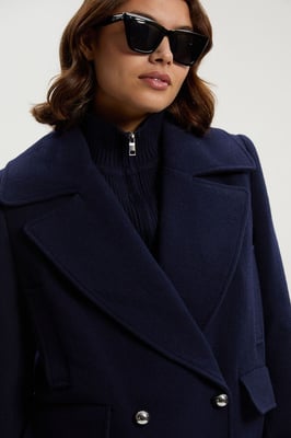 Wool Detachable Knitted Neck Tailored Double Breasted Pea Coat