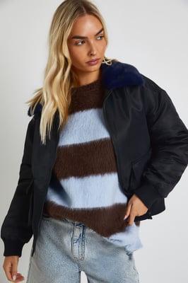 Faux Fur Trim Bomber Jacket
