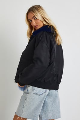 Faux Fur Trim Bomber Jacket