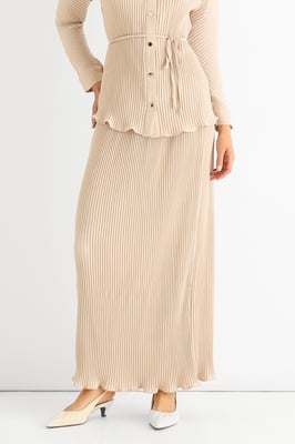 Beige plisserad maxikjol med elastisk midja