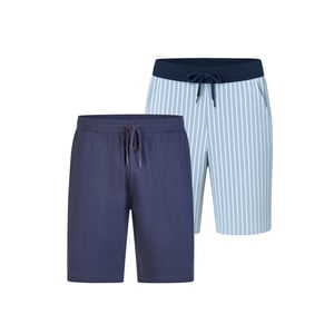 Phil & Co Heren korte pyjamabroek gestreept/effen blauw 2-pack