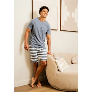 Phil & Co Heren shortama korte pyjama set palm grijs