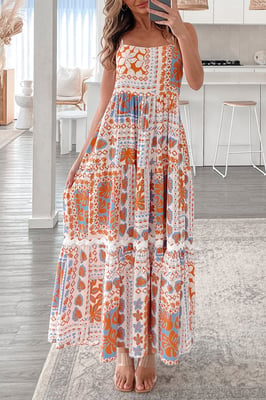 Tiered Maxi Dress Patchwork Print
