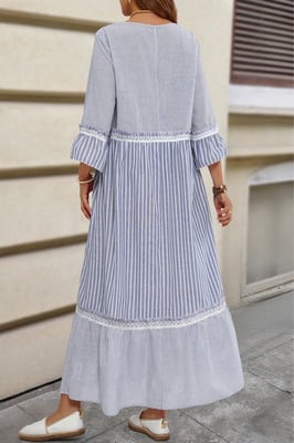 Striped Midi Dress Lace Trim
