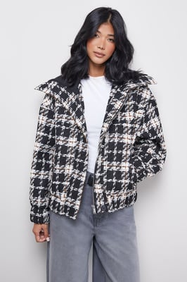 Oversized Check Chunky Rib Bomber