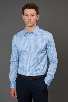 Light Blue Geometric Print Slim Fit Long Sleeve Shirt