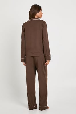 Jersey Piping Detail Long Sleeve Shirt & Trousers Pyjama Set