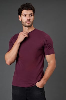Burgundy Grandad Neck T-Shirt