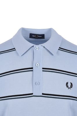 Fred Perry Striped Knitted Polo Shirt Light Smoke