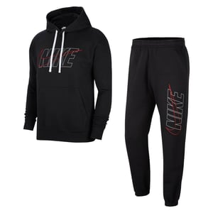 Nike Mens Black Outline Hooded Fleece Tracksuit