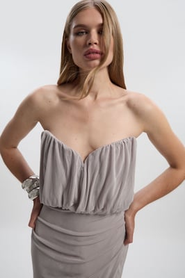 Drapey Crepe Bandeau Split Maxi Dress