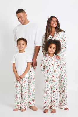 Womens Matching Family Christmas Print Baby Fleece Long Sleeve Shirt & Trousers Pyjama Set