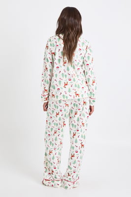 Womens Matching Family Christmas Print Baby Fleece Long Sleeve Shirt & Trousers Pyjama Set