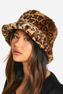 Leopard Faux Fur Bucket Hat