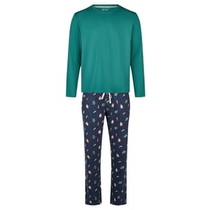 Happy Shorts Heren kerst pyjama set shirt + broek giftbox groen/blauw kerstprint