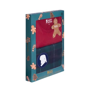 Happy Shorts Heren kerst pyjama set shirt + broek giftbox rood/groen geruit flanel