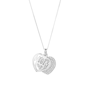 Sterling Silver White Crystal Mum Heart Pendant