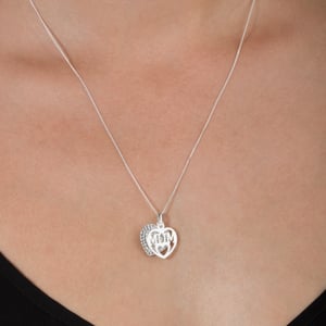 Sterling Silver White Crystal Mum Heart Pendant
