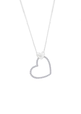 Sterling Silver White Cubic Zirconia Double Heart Pendant Necklace