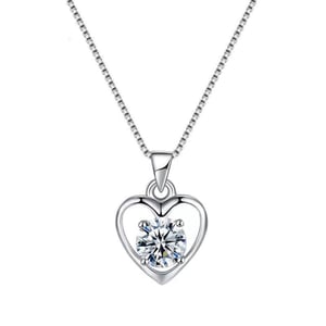 Sterling Silver White Cubic Zirconia Heart Pendant Necklace