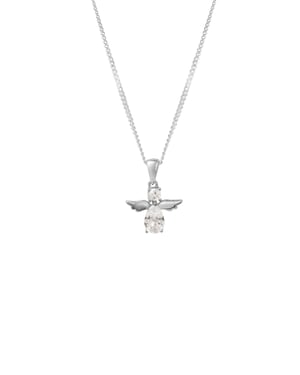 Sterling Silver White Cubic Zirconia Angel Pendant Necklace