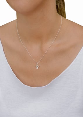 Sterling Silver White Cubic Zirconia Angel Pendant Necklace