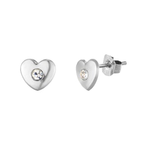 Sterling Silver Heart With White Crystal Centre Stud Earrings