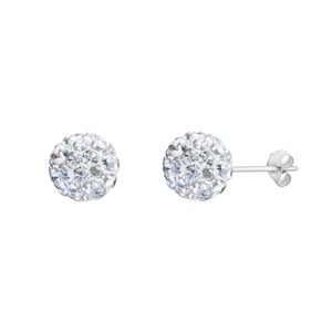 Sterling Silver 10mm White Crystal Glitterball Stud Earrings