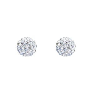 Sterling Silver 10mm White Crystal Glitterball Stud Earrings