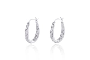 Sterling Silver Double Crystal Oval Hoop Earrings